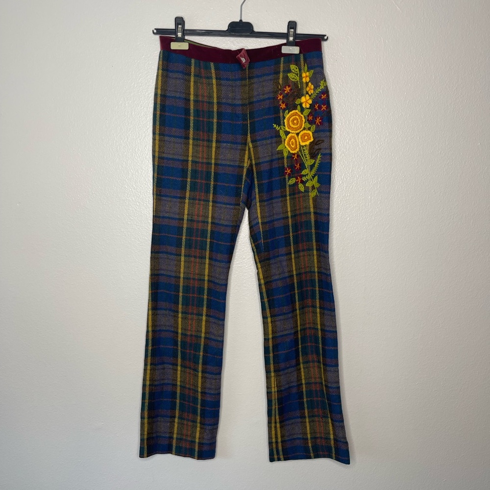 Vintage Plenty Flannel Floral Multi-colored Wool Blend Pants Size Medium
